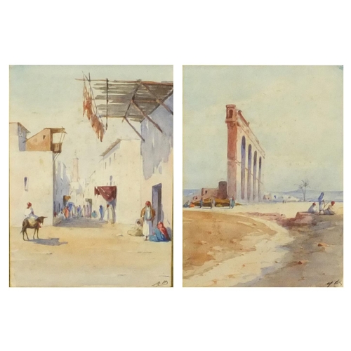 1288 - Mortimer Memphis - Pair of watercolours onto paper of Arab scenes - one of figures walking in a stre... 