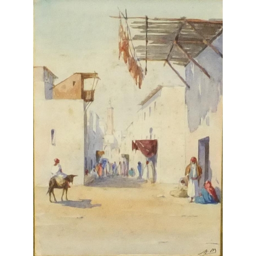 1288 - Mortimer Memphis - Pair of watercolours onto paper of Arab scenes - one of figures walking in a stre... 