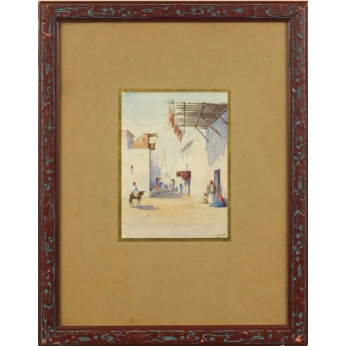 1288 - Mortimer Memphis - Pair of watercolours onto paper of Arab scenes - one of figures walking in a stre... 