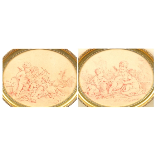 1328 - Pair of oval crayon drawings of putti, bearing a signature L. Brulin, both gilt framed, each 24cm x ... 