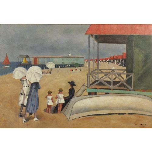 1292 - French Impressionist oil onto board view of figures on the beach, mounted and framed, 72cm x 49cm ex... 