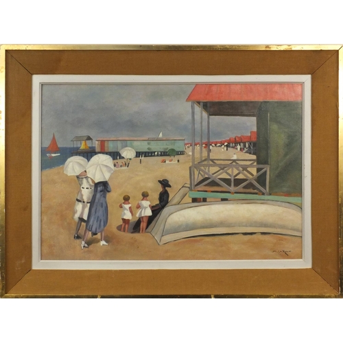 1292 - French Impressionist oil onto board view of figures on the beach, mounted and framed, 72cm x 49cm ex... 