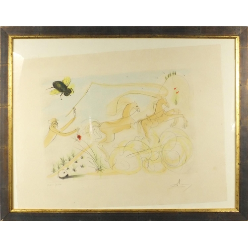 1291 - Limited edition pencil signed Salvador Dali Surrealist print of two horses, framed, 80cm x 60cm excl... 