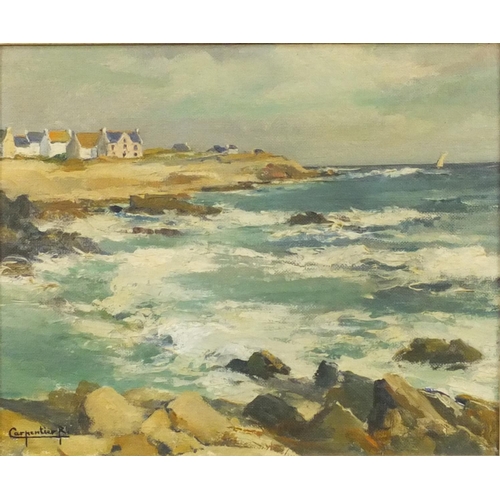 1276 - Carpentier - Oil onto canvas view of a rocky coastline, mounted and contemporary framed, The Unicorn... 