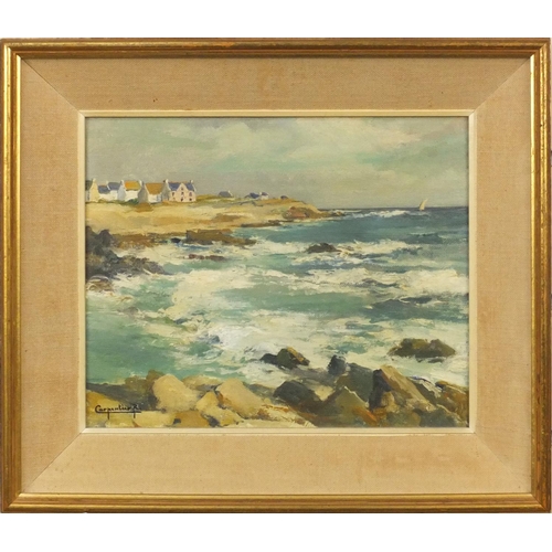 1276 - Carpentier - Oil onto canvas view of a rocky coastline, mounted and contemporary framed, The Unicorn... 