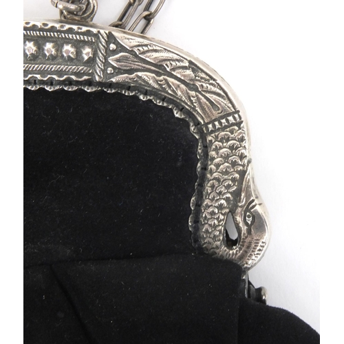 106 - 925 grade silver mounted lady's velvet clutch bag, marked 'GS 925', 19cm high