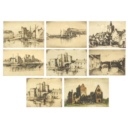 1302 - Group of eight Arthur Gibson etchings and woodblock prints - Sweetheart Abbie, Harbour at Douglas Is... 