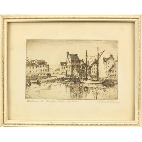 1302 - Group of eight Arthur Gibson etchings and woodblock prints - Sweetheart Abbie, Harbour at Douglas Is... 