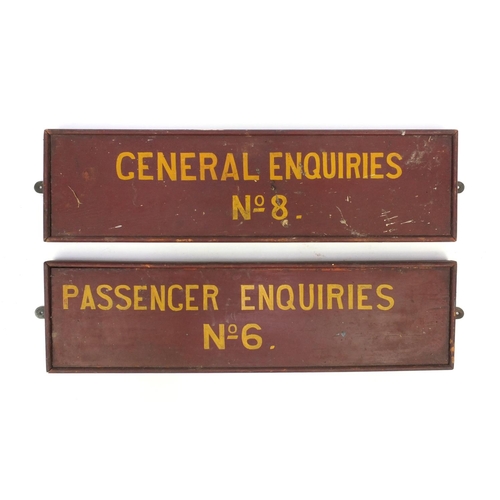 195 - Two railway interest wooden station signs - 'General Enquiries No. 8' and 'Passenger Enquiries No. 6... 