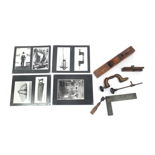 52 - Collection of 19th century woodworking tools including Marples & Sons brace, bench plane, A.J. Turpi... 