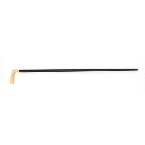 67 - Golfing interest rosewood walking stick with ivory handle modelled as a putter, 89cm long