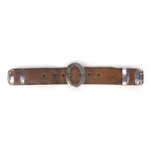 108 - Victorian leather and silver mounted belt, Birmingham 1902, 33cm wide