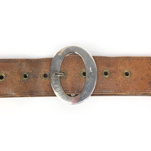 108 - Victorian leather and silver mounted belt, Birmingham 1902, 33cm wide