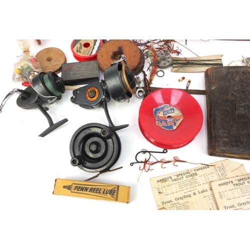 208 - Group of vintage fishing accessories including Hardy Bros, Alnwick, 4inch reel pat. no. 2206, Hardy ... 