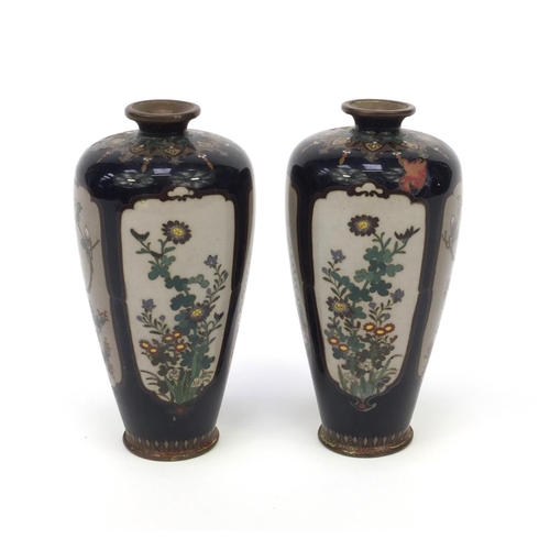 678 - Pair of oriental Japanese cloisonné vases decorated with flowers, each 12cm high