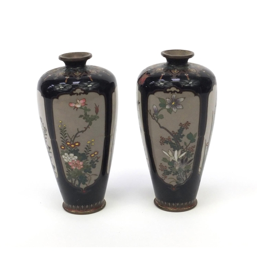 678 - Pair of oriental Japanese cloisonné vases decorated with flowers, each 12cm high