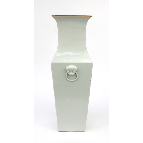 559 - Oriental Chinese porcelain celadon glazed stoneware vase with animalia handles, 58cm high