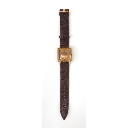 1175 - Rolex square Art Deco gold wristwatch with eagle head stamped marks to the case, approximately 3cm s... 