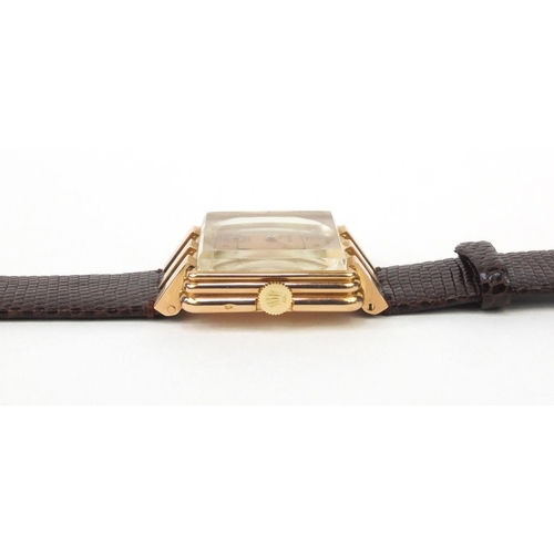 1175 - Rolex square Art Deco gold wristwatch with eagle head stamped marks to the case, approximately 3cm s... 