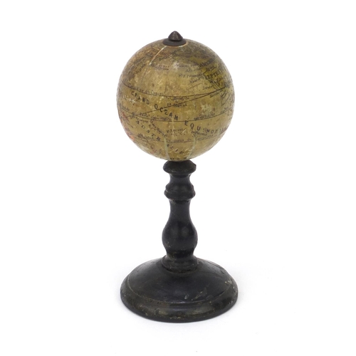 37 - Novelty wooden rotating desk globe, 13cm high