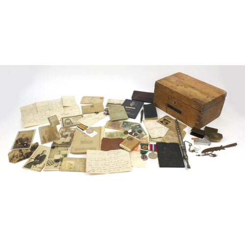 404 - Military interest sailor's ditty box relating to Burt Pope Stocker R.N. and his son, including a Wor... 