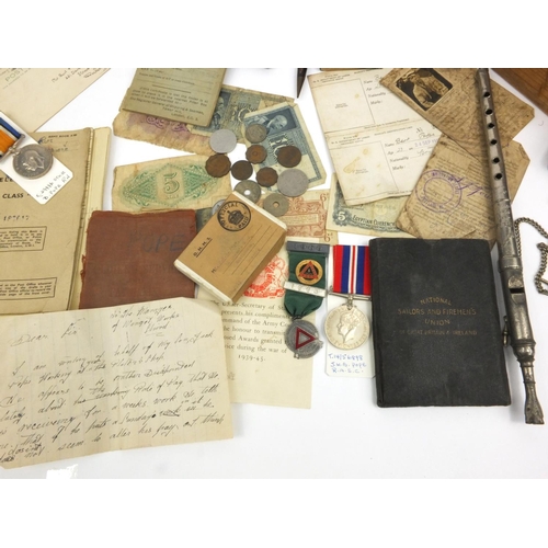 404 - Military interest sailor's ditty box relating to Burt Pope Stocker R.N. and his son, including a Wor... 