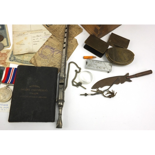 404 - Military interest sailor's ditty box relating to Burt Pope Stocker R.N. and his son, including a Wor... 