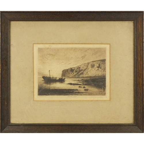 1325 - Framed pencil sketch of Old Eastbourne Seafront, signed etching of Beachy Head, watercolour of Holyw... 