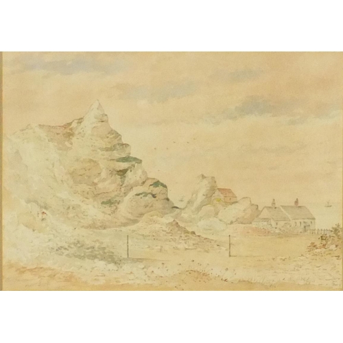 1325 - Framed pencil sketch of Old Eastbourne Seafront, signed etching of Beachy Head, watercolour of Holyw... 