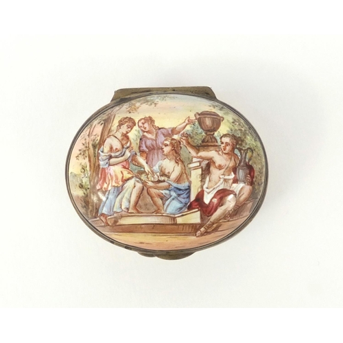 112 - Continental 19th century Austrian silver and enamel box hand painted with classical scenes, 4cm diam... 