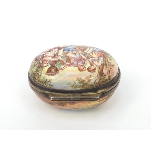 112 - Continental 19th century Austrian silver and enamel box hand painted with classical scenes, 4cm diam... 