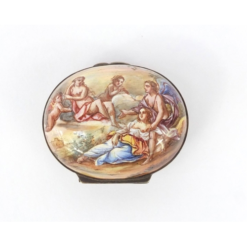 112 - Continental 19th century Austrian silver and enamel box hand painted with classical scenes, 4cm diam... 