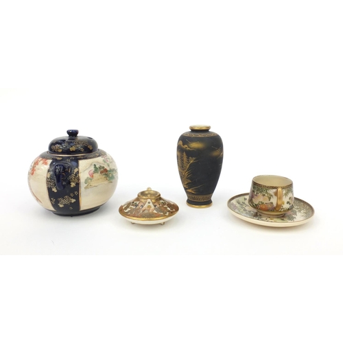 595 - Group of Japanese satsuma pottery including, teapot, koro and cover, some with character marks, etc ... 