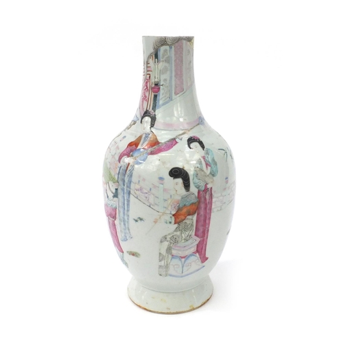 567 - Chinese porcelain vase hand painted with figures playing musical instruments, blue rings to the base... 