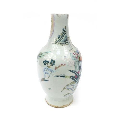 567 - Chinese porcelain vase hand painted with figures playing musical instruments, blue rings to the base... 