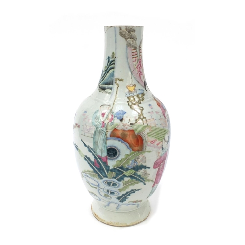 567 - Chinese porcelain vase hand painted with figures playing musical instruments, blue rings to the base... 