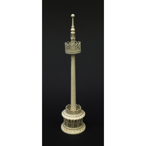 39 - Carved Ivory thermometer in the form of a minaret tower, 21cm high