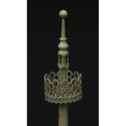39 - Carved Ivory thermometer in the form of a minaret tower, 21cm high