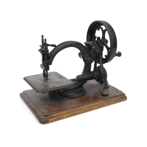 92 - Victorian Chain stitch sewing machine, probably Wilcox & Gibbs, serial number 627, 26cm high