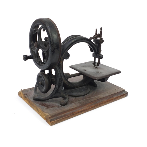 92 - Victorian Chain stitch sewing machine, probably Wilcox & Gibbs, serial number 627, 26cm high