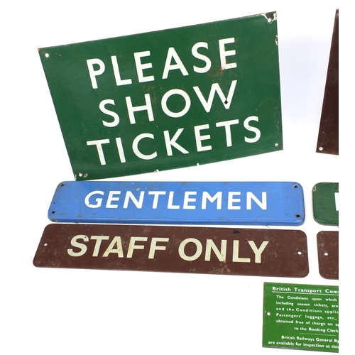 196 - Seven British Railways enamel signs including 'Ladies Room', 'Staff Only' and a British Transport Co... 