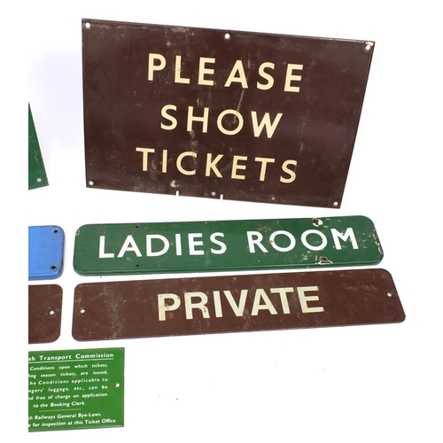 196 - Seven British Railways enamel signs including 'Ladies Room', 'Staff Only' and a British Transport Co... 