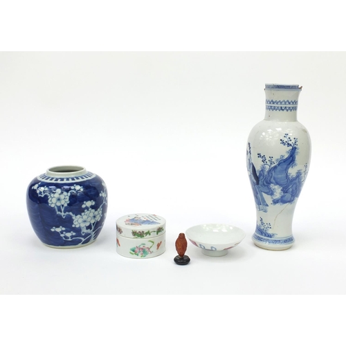 555 - Group of oriental Chinese porcelain including, ginger jar, vase and carved nut, the tallest 26cm hig... 