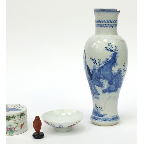 555 - Group of oriental Chinese porcelain including, ginger jar, vase and carved nut, the tallest 26cm hig... 