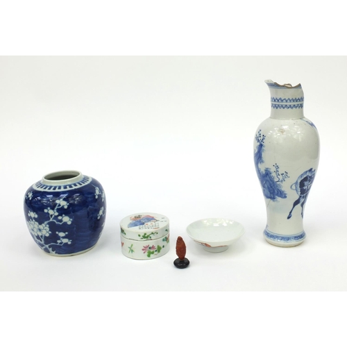 555 - Group of oriental Chinese porcelain including, ginger jar, vase and carved nut, the tallest 26cm hig... 