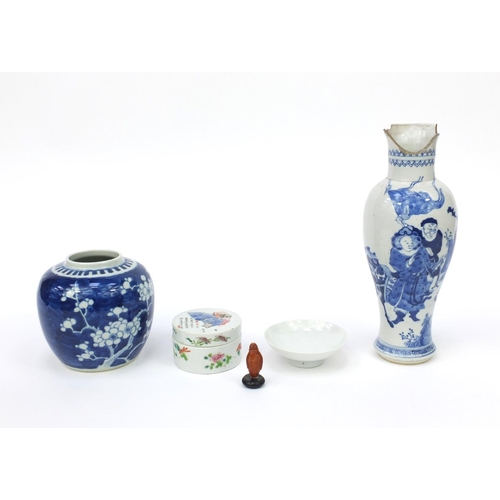 555 - Group of oriental Chinese porcelain including, ginger jar, vase and carved nut, the tallest 26cm hig... 