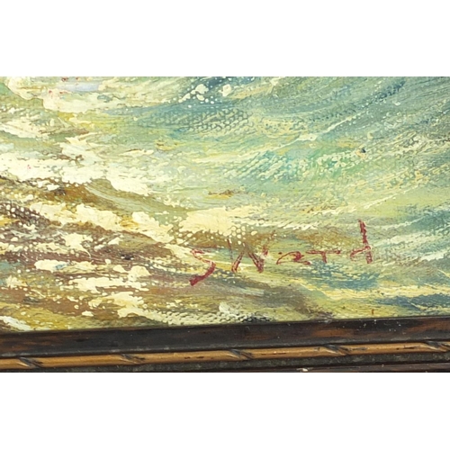 1317 - Oil onto board view of a Brighton seascape scene, bearing a signature S. Ward, framed, 59cmx 32cm ex... 