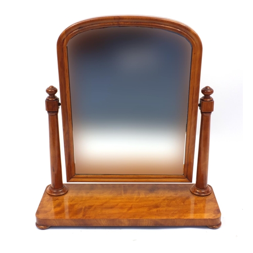 2012 - Victorian satin birch swing mirror raised on bun feet, 75cm high