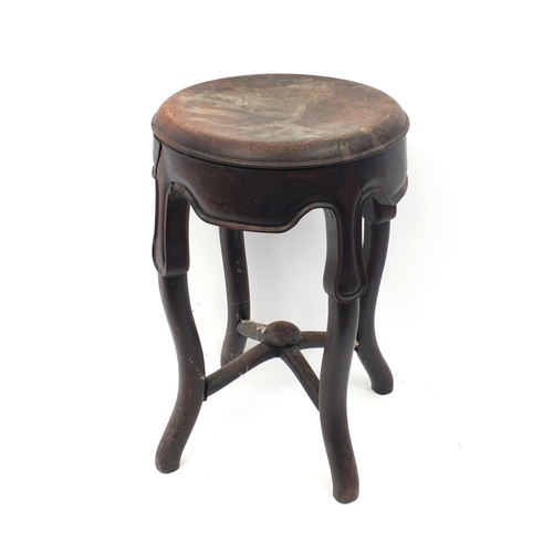 2028 - Oriental Chinese hardwood stool 53cm tall and 33cm diameter