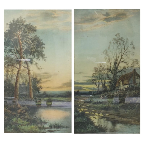2046 - D.Sherrin - Pair of Watercolours, one depicting a couple before a thatched cottage by a stream and t... 